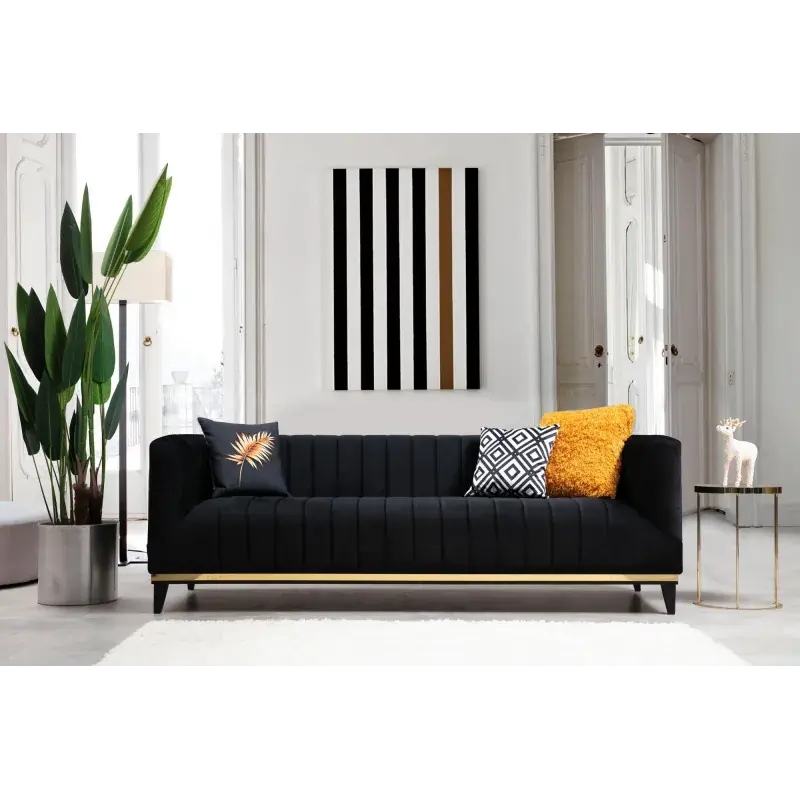 Ofertă limitată Canapea Tapitata Moderna cu Ornament Auriuiu Bellino - Black 222 X 89 X 75