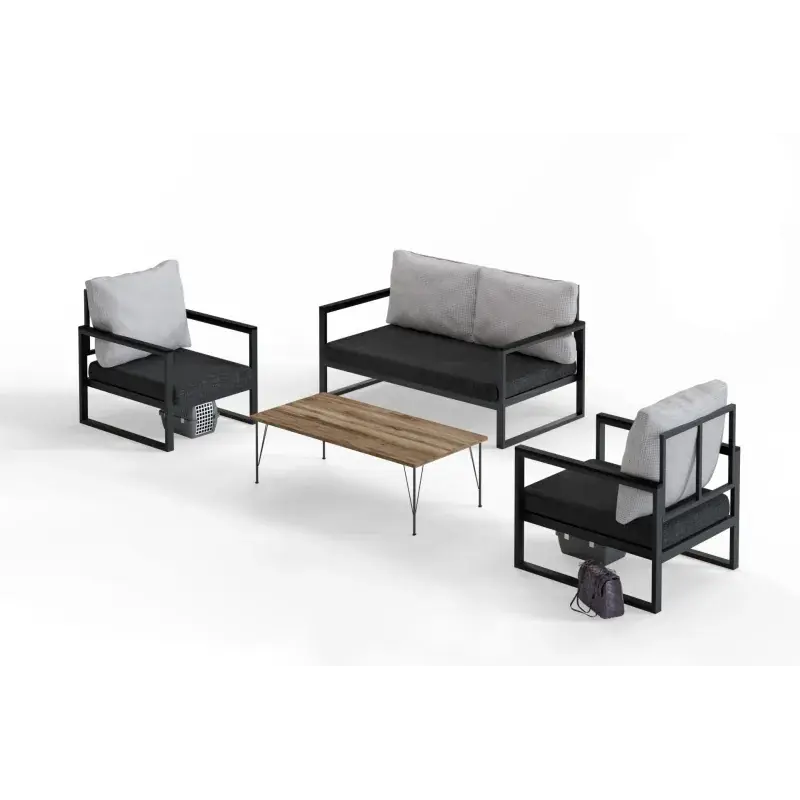 Cel mai bun preț Set canapele + masuta gradina Negru MTLKNP001