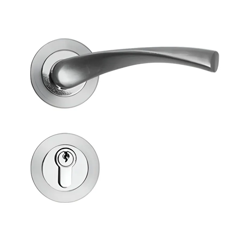 Broasca completa si maner cu rozeta rotunda 605, argintiu, chei incluse, pentru usi de interior Discount