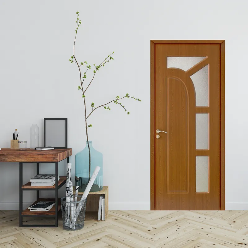 Usa interior din MDF Optima 157, cu geam, reversibila, toc si accesorii incluse, stejar inchis, 80 x 200 cm Preț promoțional