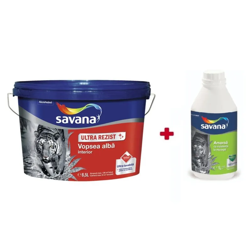 Disponibil imediat Vopsea superlavabila pentru interior Savana Teflon 8.5 L + amorsa antimucegai 1 L