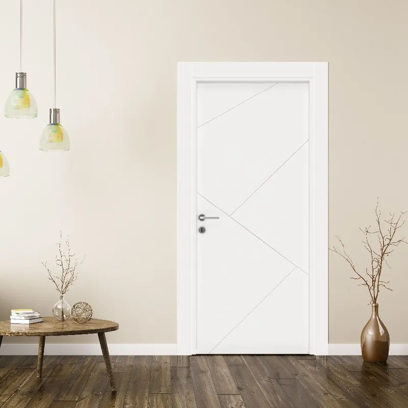 Promoție Usa interior din MDF lacuit Premia 1036, model L 014, reversibila, toc si accesorii incluse, alba, 80 x 201 cm