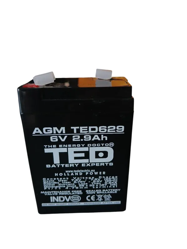 Acumulator AGM TED629, 6V 2.9Ah, terminal F1 Disponibil imediat