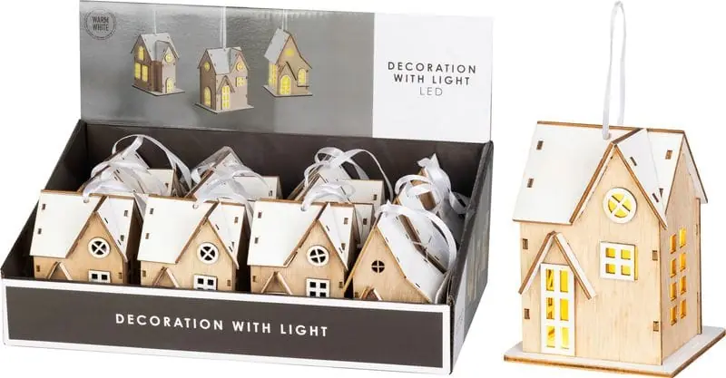Decorațiune căsuță din lemn, 3x LED cald, mix modele, 1x CR2032 inclusă Retur gratuit