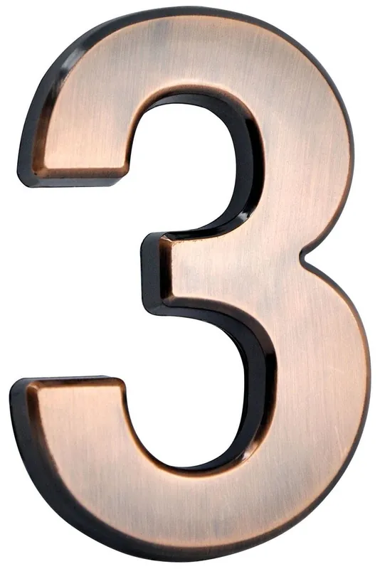 Numar de casă, „3”, cu bandă adezivă, bronz, 70×100 mm, ABS Expediere rapidă