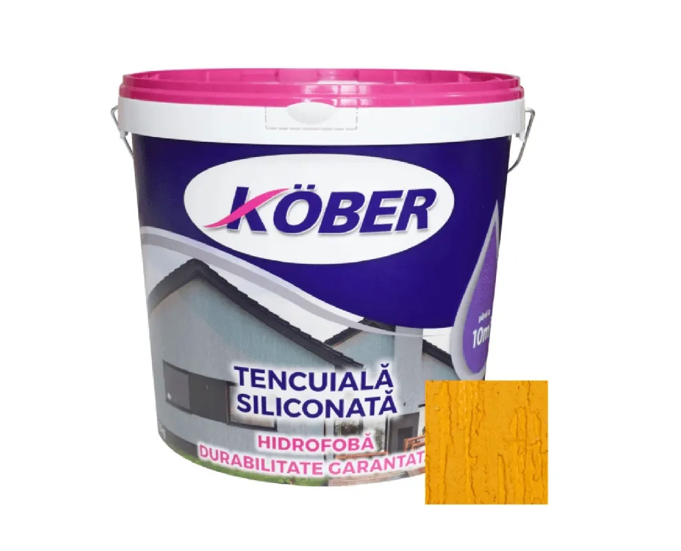 Reducere de preț Tencuiala decorativa siliconata, aspect scoarta de copac, miere, 25 kg, 1.5 mm, interior / exterior, Kober