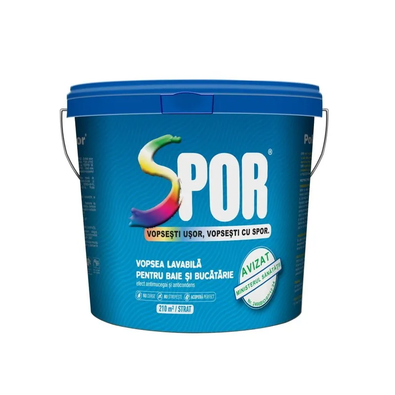 Vopsea lavabila, interior, antimucegai, baie si bucatarii, 8.5 L, Spor Cel mai bun preț