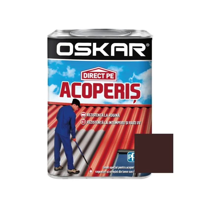 Vopsea alchidica, direct pe acoperis, exterior, maro ciocolatiu, 0.75 L, Oskar Bestseller