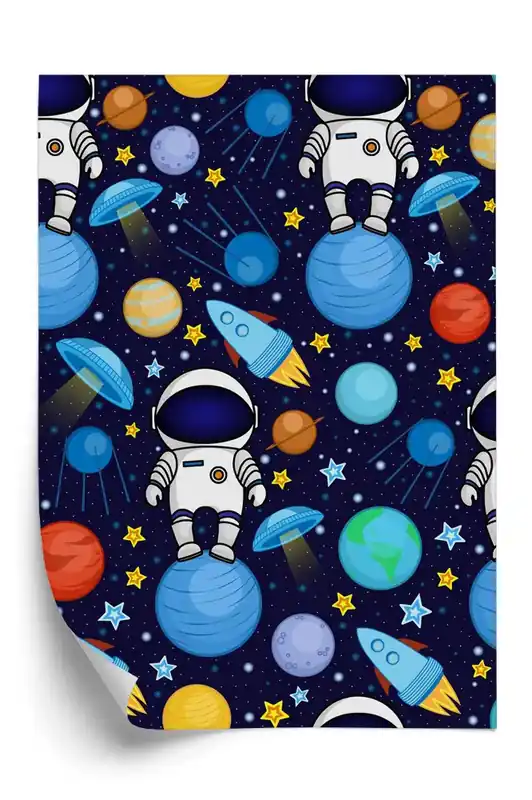 Preț mic Tapet de perete Model fără sudură cu astronauți rachete planete stele