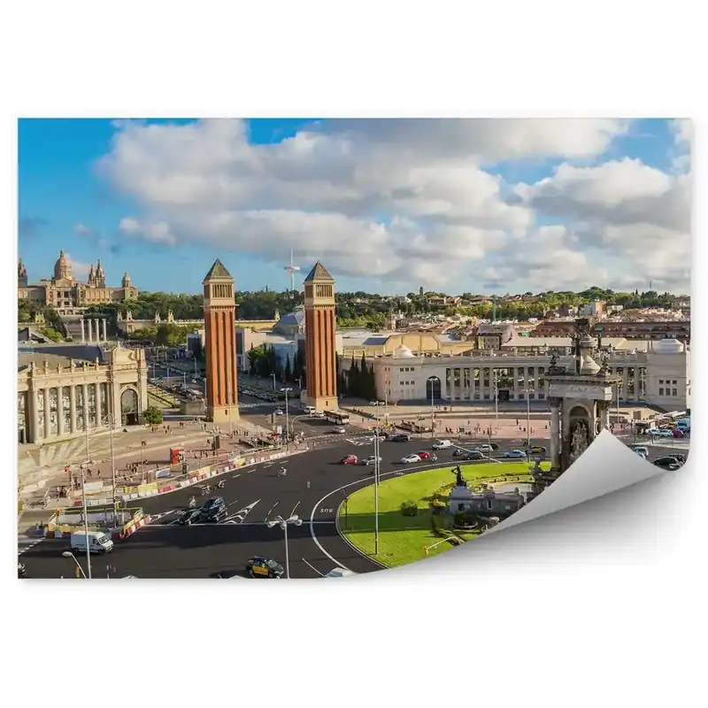 Reduceri Fototapet vintage Cladiri Transport Verdeata Cer Nori Barcelona Spania
