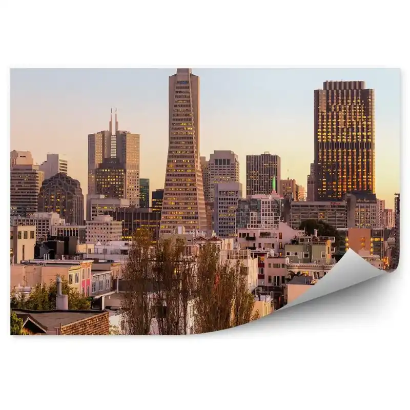 Fototapet perete California Zgârie-Nori Clădiri Luminează Copaci Cel mai vândut