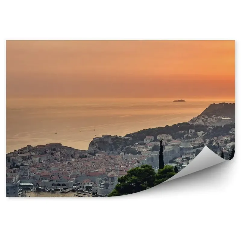 Fototapet vintage Orașul Vechi Dubrovnik Croația Apus De Soare Scări Verde Fort Saint John Ofertă