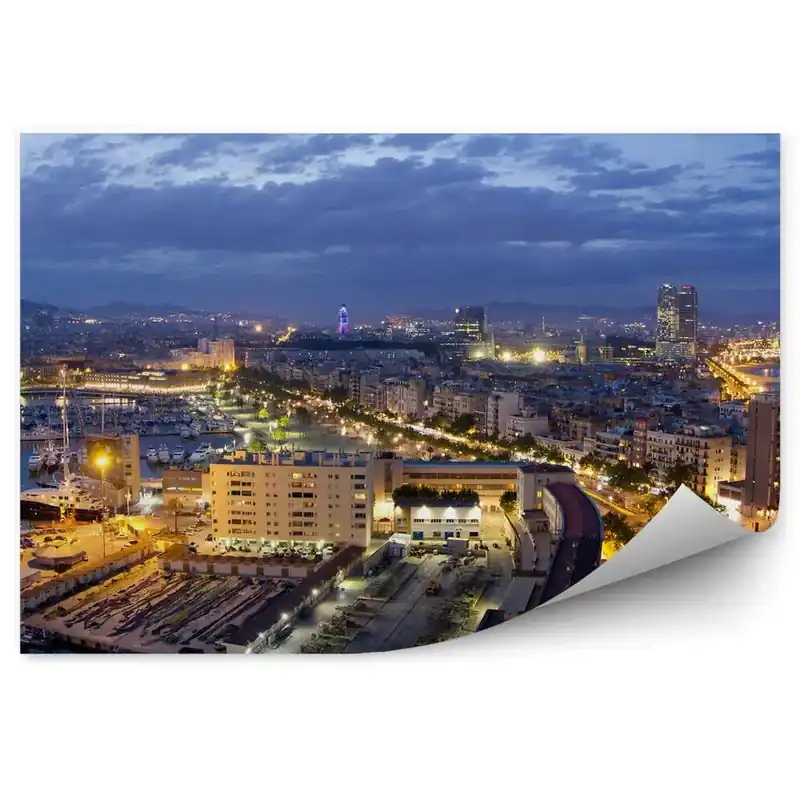 Disponibil imediat Fototapet pentru perete Clădiri Port Vell Barcelona Vedere De Noapte