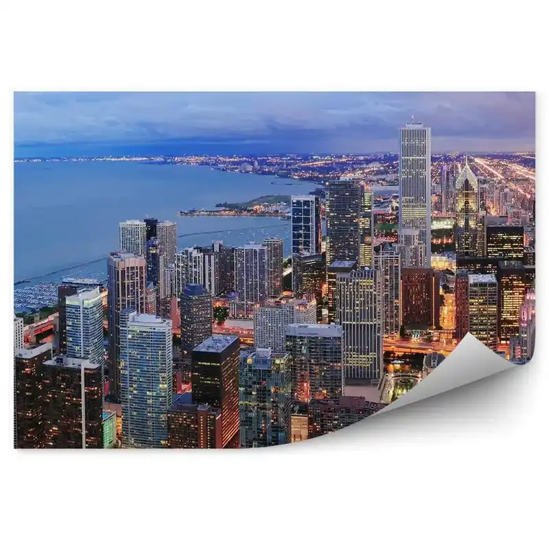 Popular Fototapet Vedere Aeriană Din Chicago Zgârie-Nori Nori Lumini Ocean
