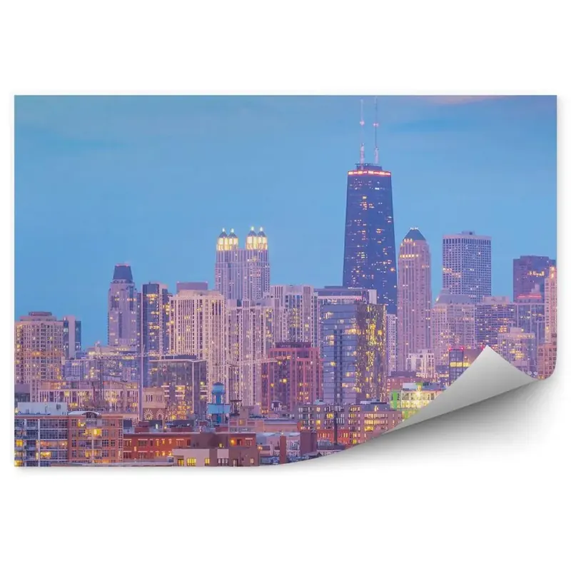 Mai ieftin Decor fototapet Zgârie-Nori Lumini Copaci Clădiri Chicago Cer Nori