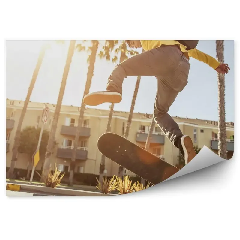 Fototapet perete Construirea Palmieri Skateboard Adolescent Rucsac Sport Disponibil imediat