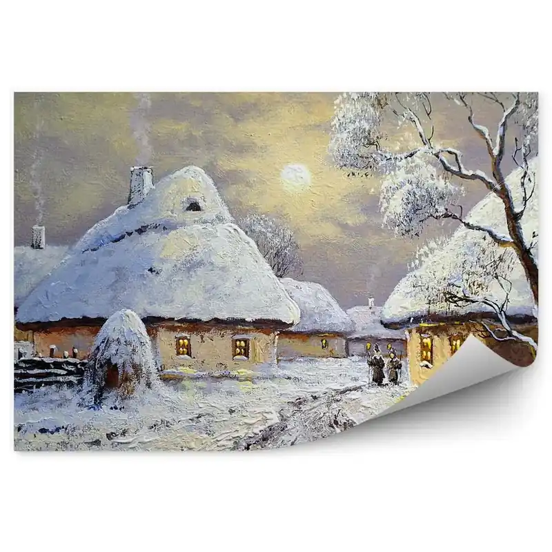 Fototapet Cabane La Tara Oameni Iarna Pictura Pe Zapada Mai ieftin