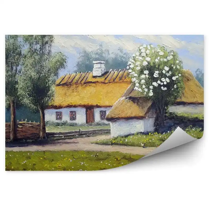 Decor fototapet Cabana, Lac, Copaci, Cer, Păsări, Flori, Imagine, Ucraina Reducere