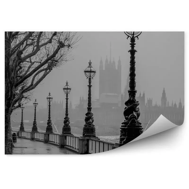 Fototapet perete Ceață Deasupra Felinarului Din Copaci Big Ben Din Londra Preț redus