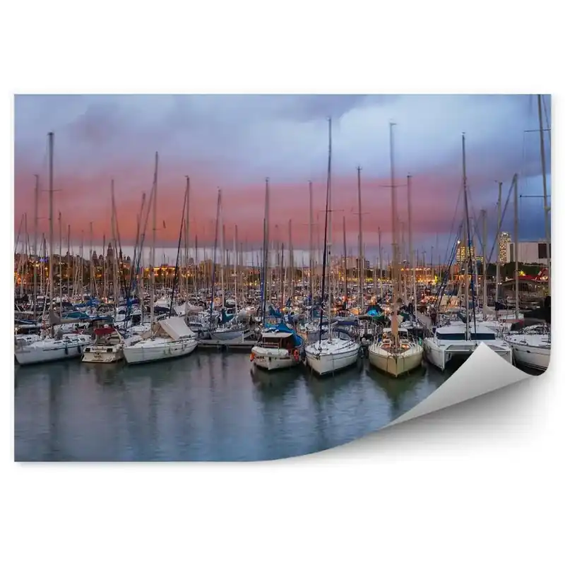 Calitate înaltă Fototapet pentru perete Port Vell Bărci Mai Apus De Soare
