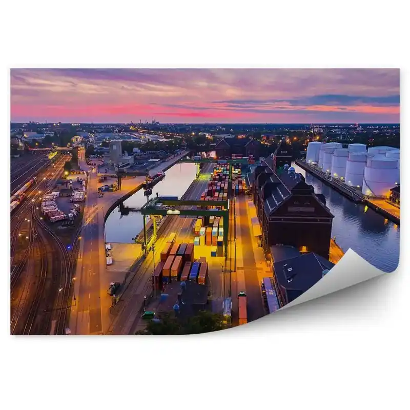 Expediere rapidă Fototapet pentru perete Berlin Port Depozit Companie Lumini De Apus