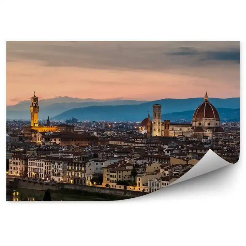 Doar azi Fototapet Piața Michelangelo Clădiri Florența Munți Cer Nori Râu Noapte Lume