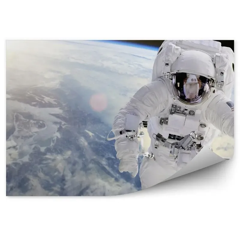 Fototapet vintage Astronaut Planetă Pământ Oceane Lună Cer Stele Retur ușor