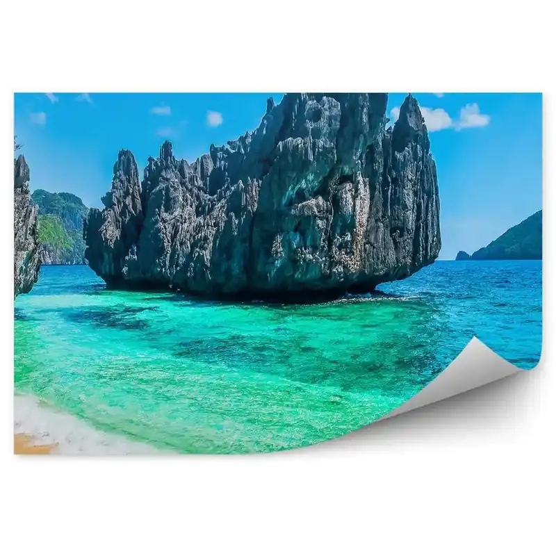 Bestseller Fototapet perete Roci Plante Plajă Ocean Cer Nori