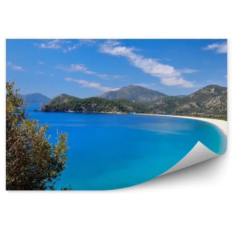 Noutate Decor fototapet Plaja Albă Munți Copaci Tufișuri Cer Nori Ocean