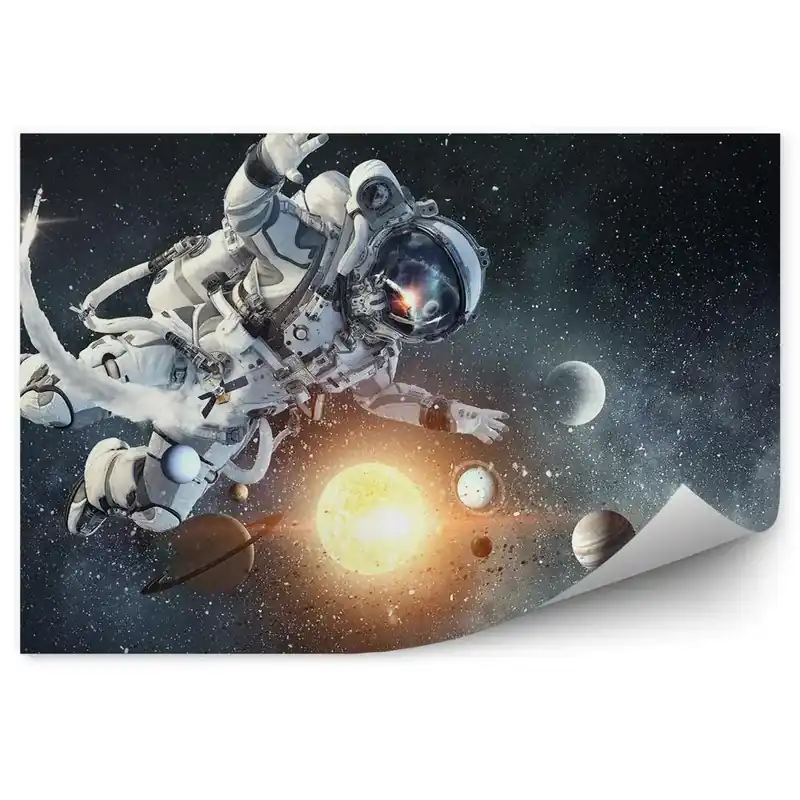 Chilipir Fototapet vintage Astronaut Rachetă Planetă Soare Cer Stele