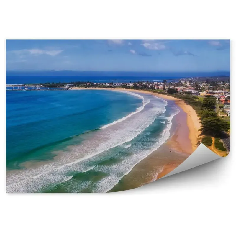 Decor fototapet Clădiri Drum Verde Ocean Plajă Cer Nori Plată sigură