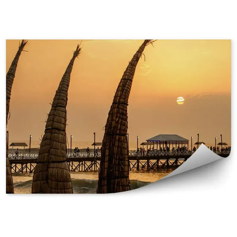Decor fototapet Pier Ocean Apus De Soare Foișoare Bărci Tradiționale Huanchac Cumpără acum