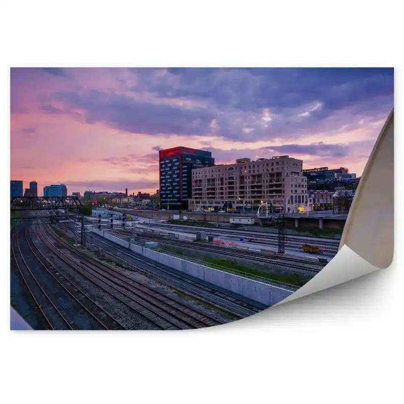 Cumpără online Fototapet vintage Podul feroviar oraș cer nori