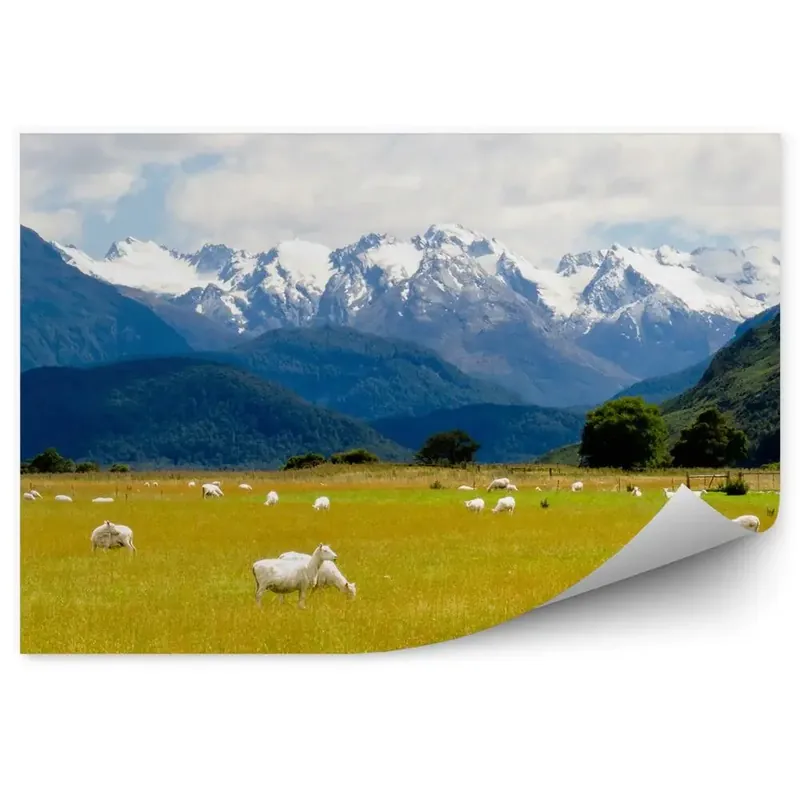 Bestseller Fototapet vintage Oaia Munti Alpi Copaci Plante Zapada Iarna Nori Cer