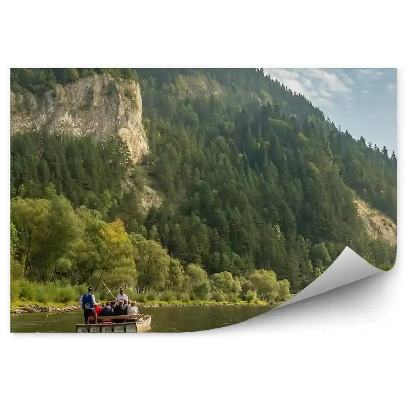 Fototapet vintage Vedere La Munții Pieniny, Mergând Cu Rafting Pe Râul Dunajec Retur ușor