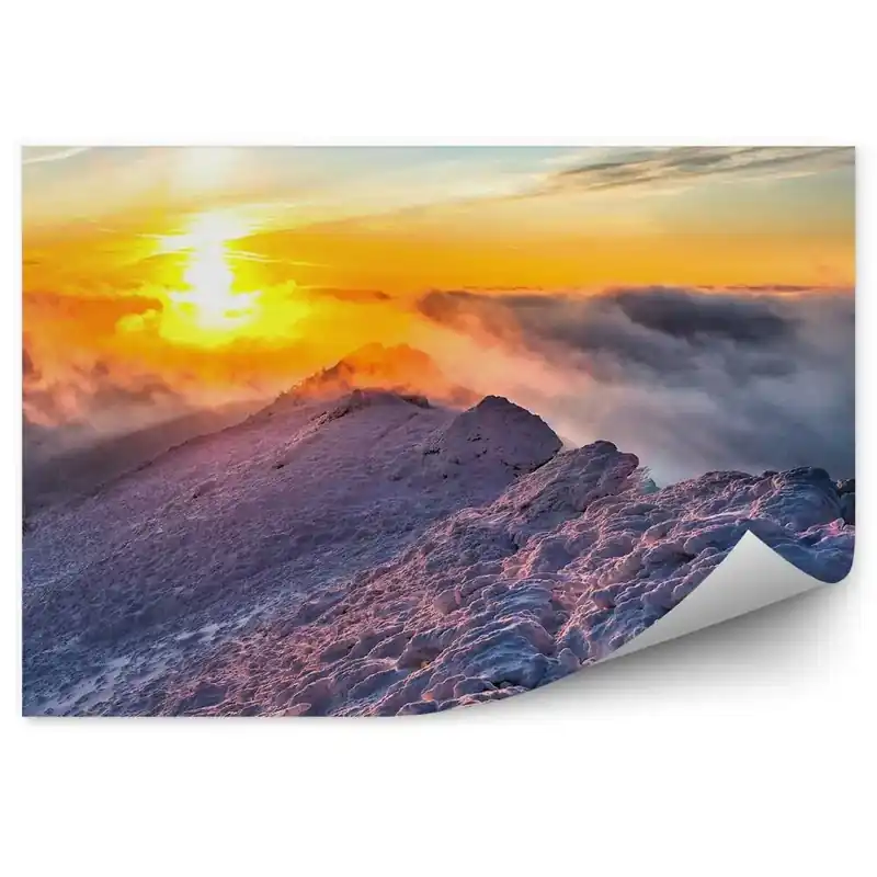 Reducere extra Decor fototapet Dealuri Vârfuri Iarnă Zăpadă Ceață Strălucirea Soarelui