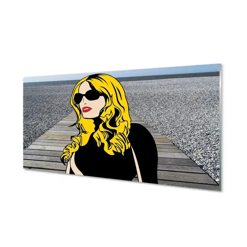 Tablou pe sticlă Plaja Pop Art Femeie Blondă Calitate înaltă