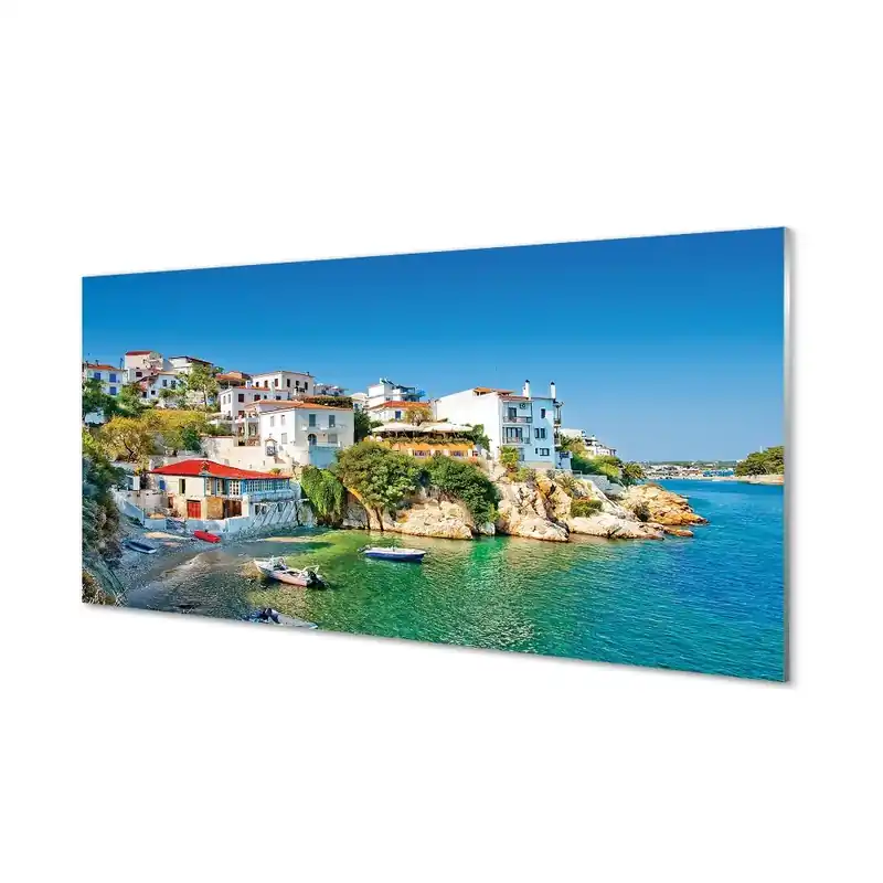 Tablou pe sticlă Grecia Clădiri De Pe Coasta Mării Ieftin