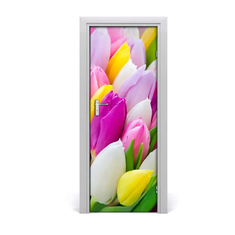 Autocolant de uşă Lalele colorate Retur ușor