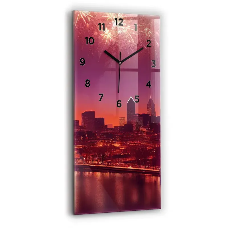 Ceas din sticlă dreptunghiular vertical Oraș noaptea în Philadelphia Ofertă de sezon