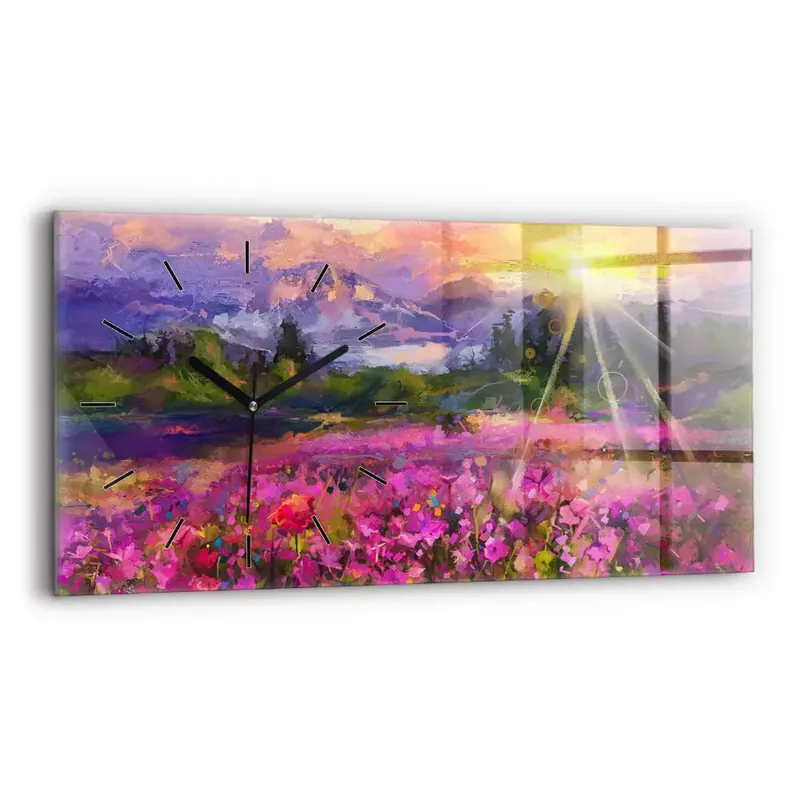 Nu rata Ceas orizontale de perete din sticlă Peisaj al naturii și florilor