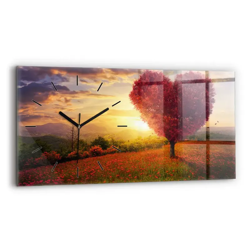 Ceas orizontale de perete din sticlă Arborele inimii iubirii Promoție