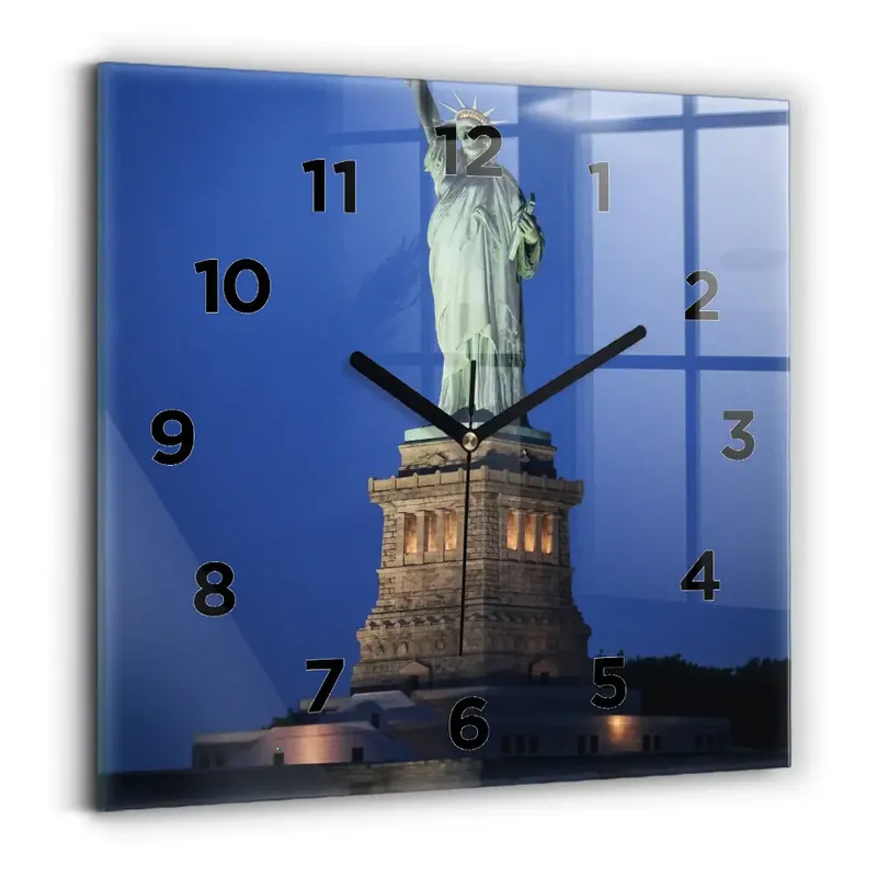 Ceas perete din sticlă pătrat Statuia Libertății New York Reducere extra