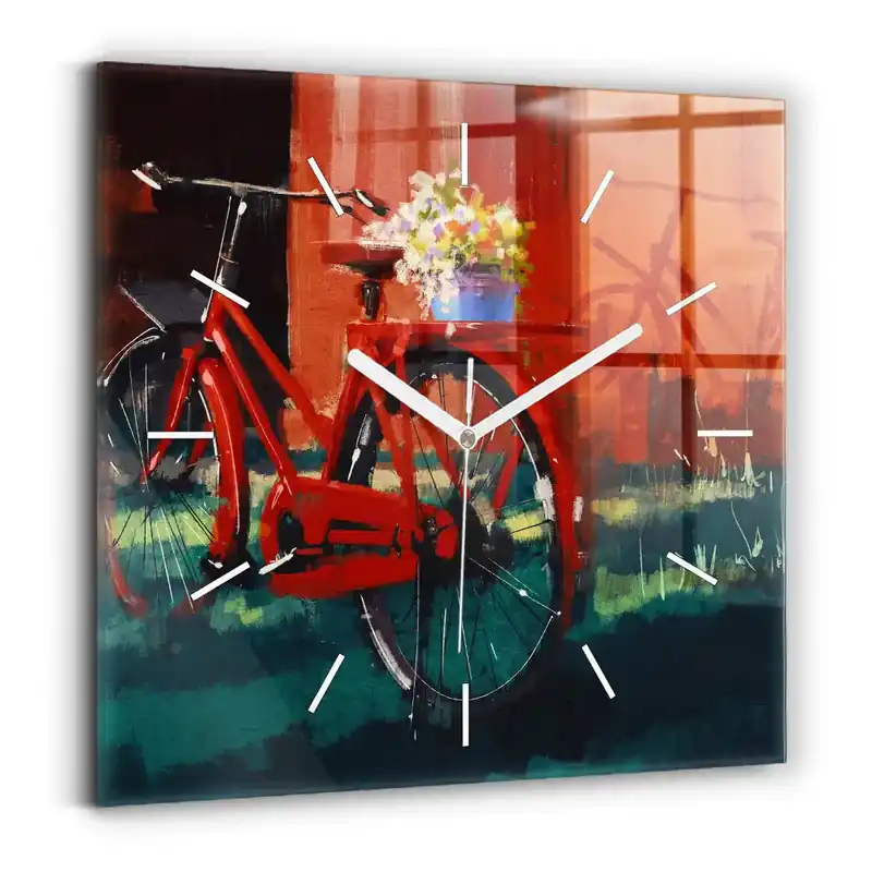 Promoție Ceas de sticlă pe perete pătrat Bicicleta pictata