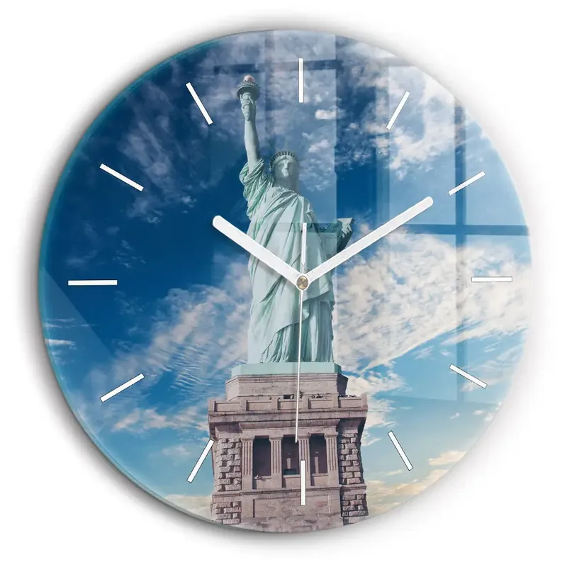 Ceas rotund de perete din sticlă Statuia Libertății New York Premium