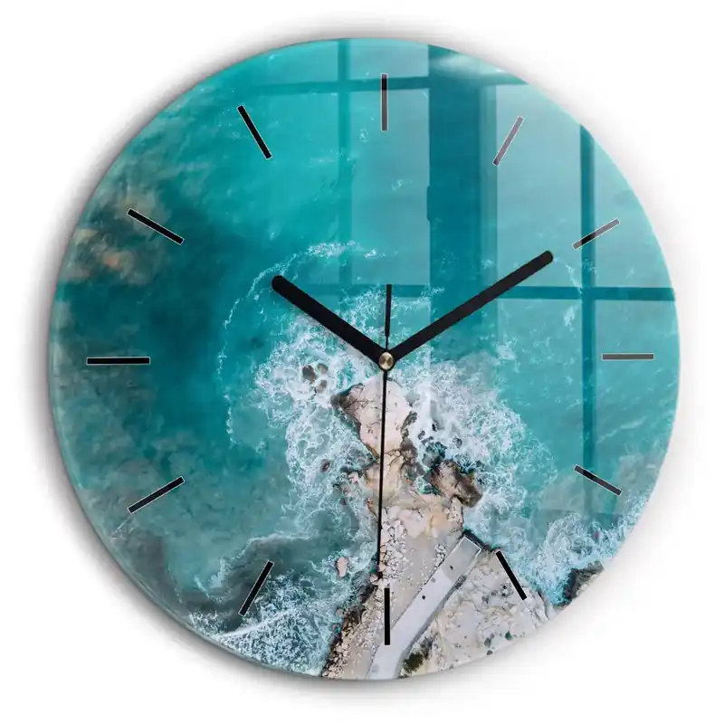 Ceas rotund de perete din sticlă Fiordurile din Costa Blanca Premium