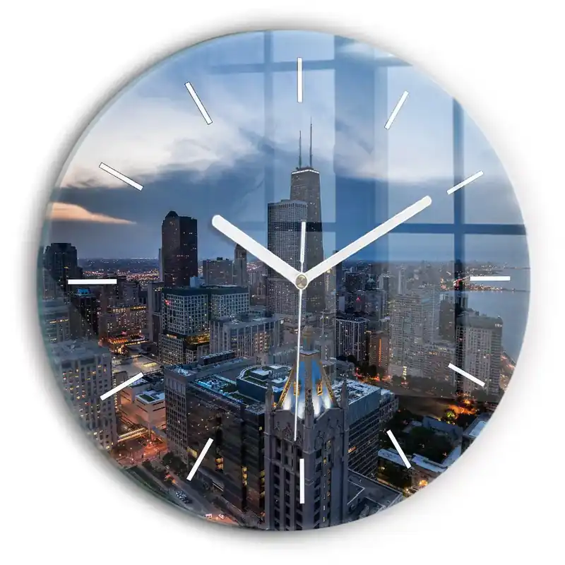 Ceas rotund de perete din sticlă Fotografie din Chicago Cumpără online