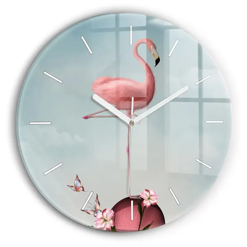 Ceas de sticlă pe perete rotund Flamingo suprarealist Bestseller
