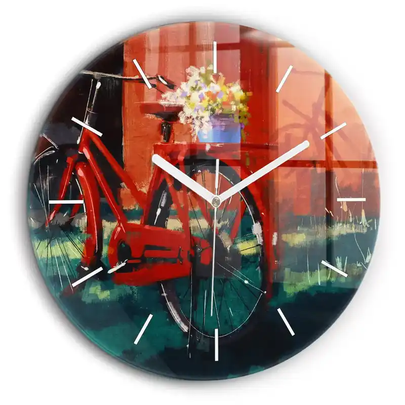 Ultima șansă Ceas de sticlă pe perete rotund Bicicleta pictata
