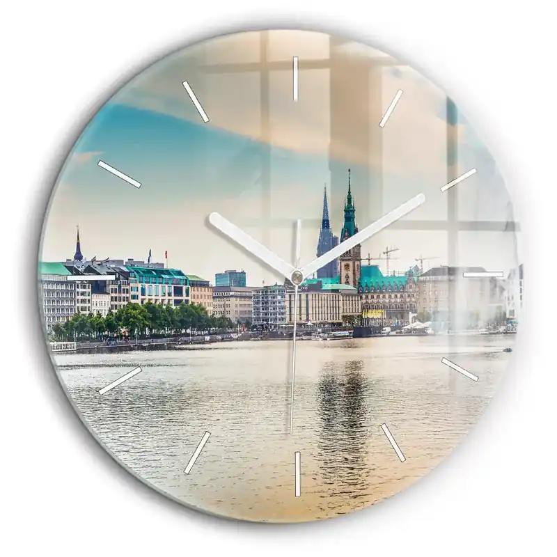 Preț promoțional Ceas de sticlă pe perete rotund Binnenalster din Hamburg